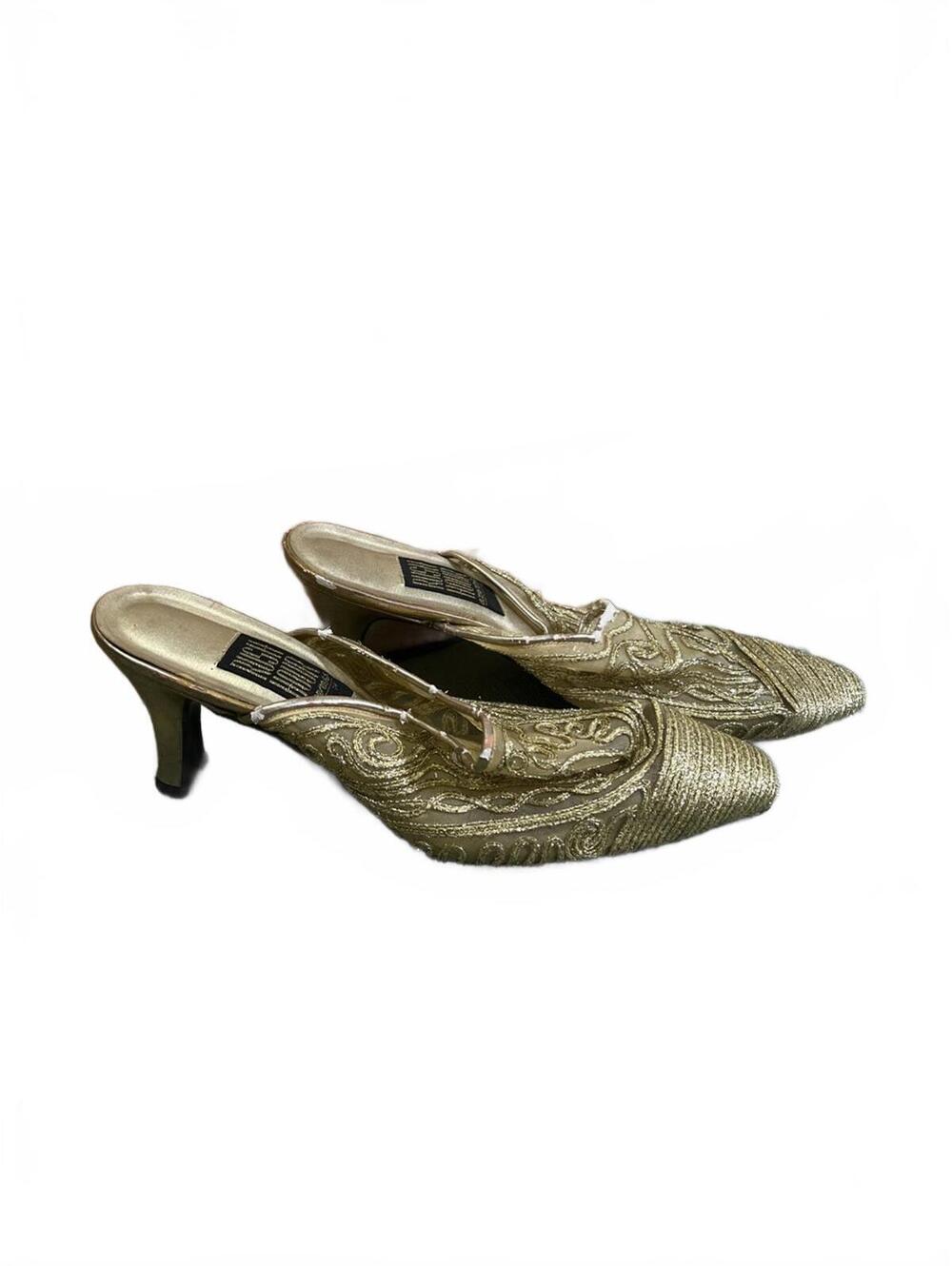 Gold Rush Hour Express Vintage Kitten Mule Party Heels Glitter Mesh Women 11 B